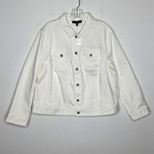 Talbots NWT Trucker Jean Jacket Woman Petite 2XP White Classic Casual Stretch